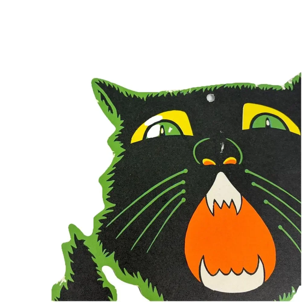 Vintage BEISTLE Halloween Yowling Hissing BLACK CAT Die Cut Double Sided 23”